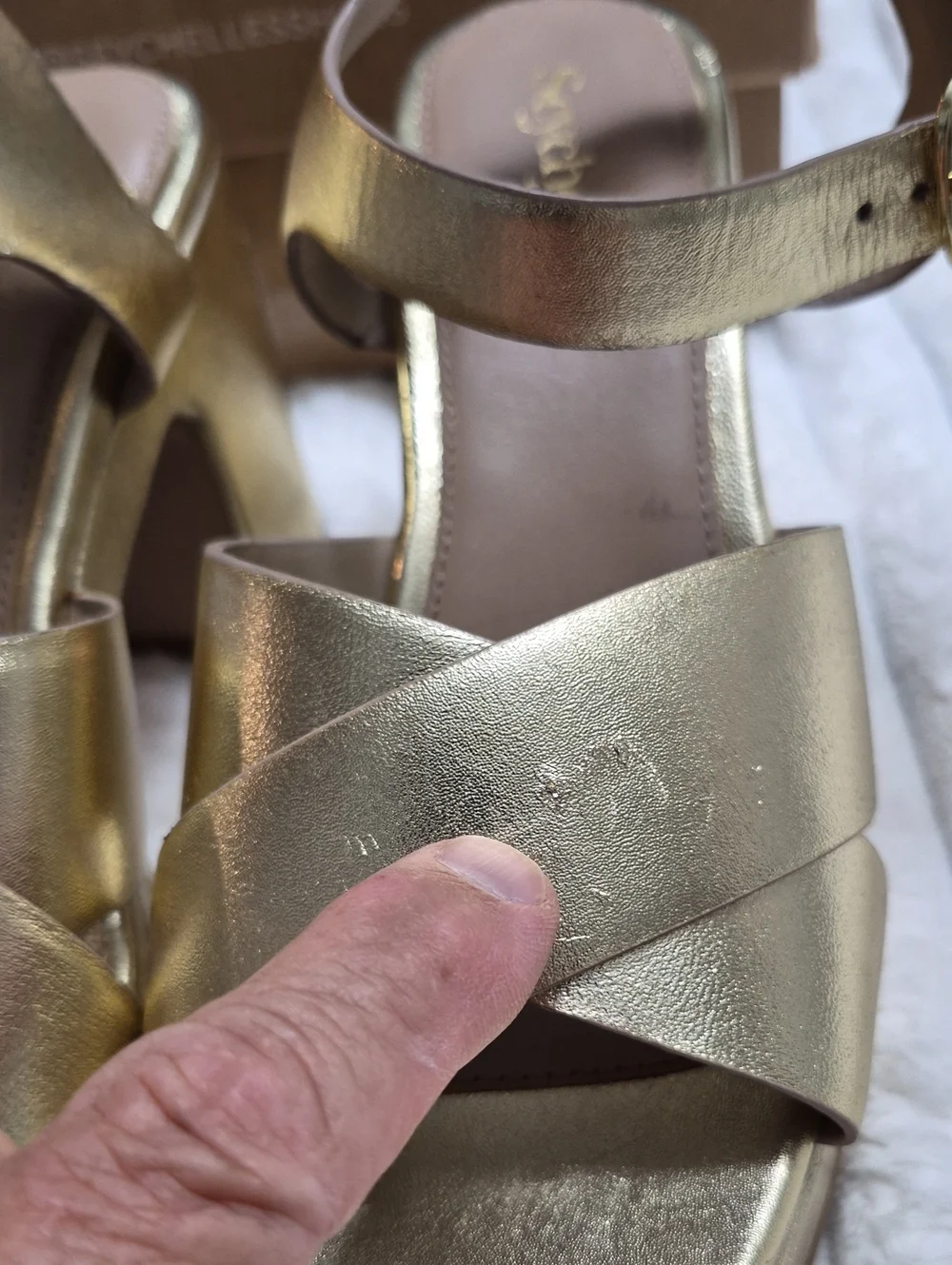 Seychelles Los Angeles Gold Leather Heeled Platform Sandals Womens Sz 8 M